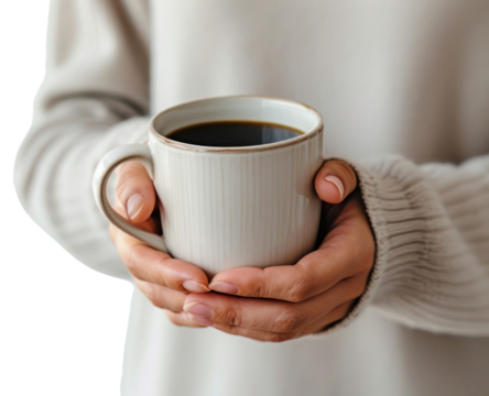 PNG Hadn holding a cup of black coffee drink mug refreshment.