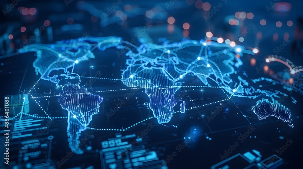Poster global e commerce logistics network mapping shipping routes international hubs and efficient deliver