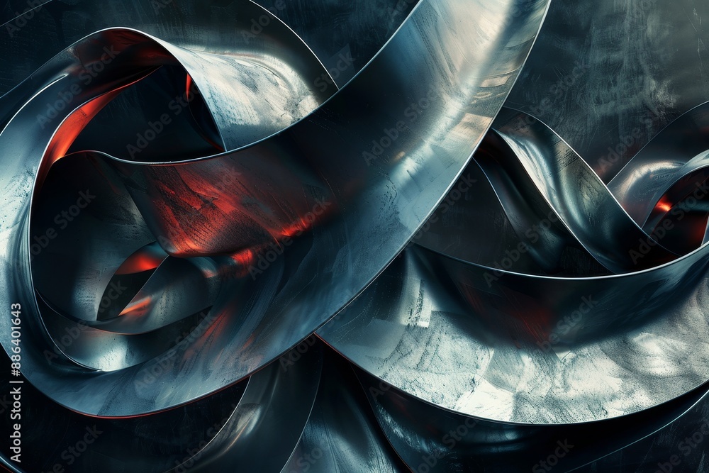 Poster a distorted and warped metal spiral creating abstract shapes, distorted and warped shapes