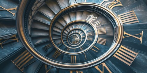 Fototapeta premium Abstract Innovative AI-Generated Illustration of a Spiral Clock Racing Against Time, Symbolizing Deadline Pressure and the Passage of Time, AI-Generated, 4K High-Resolution Wallpaper.