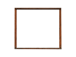 Dark brown wooden square 1 to 1 aspect ratio frame isolated.