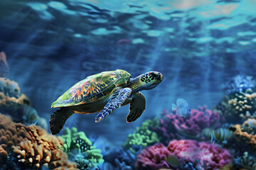 Obraz premium Photo of sea turtle swimming