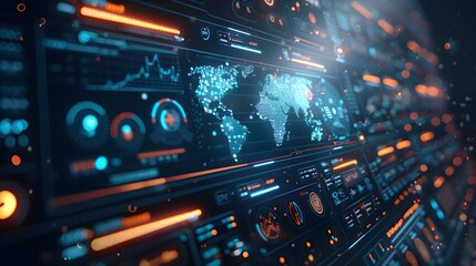 Interactive Digital Dashboard Showcasing Real Time Business Communication Metrics Network Status and Data Analytics