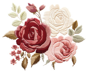 PNG Bouquet of roses embroidery pattern flower.