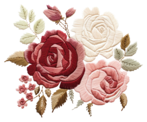 PNG Bouquet of roses embroidery pattern flower.