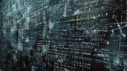 Abstract Chalkboard with Equations and Notes.