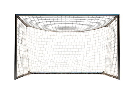 A Black Soccer Goal Net Isolated Against a White Background on a White or Clear Surface PNG Transparent Background