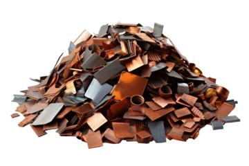 A Pile of Shiny Metal Fragments Against a White Background on a White or Clear Surface PNG Transparent Background
