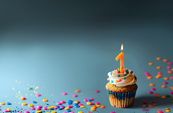 Birthday cupcake with number one candle