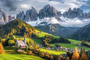 Picturesque Alpine Village Nestled Amidst Majestic Peaks