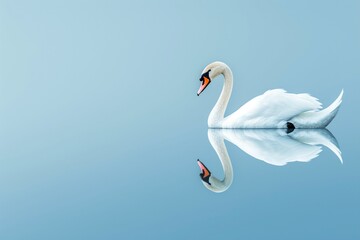 White Swan Reflected in Azure Blue
