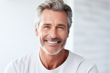 Obraz premium portrait of middle aged man's face with perfect skin. Advertising of cosmetology, skincare concept