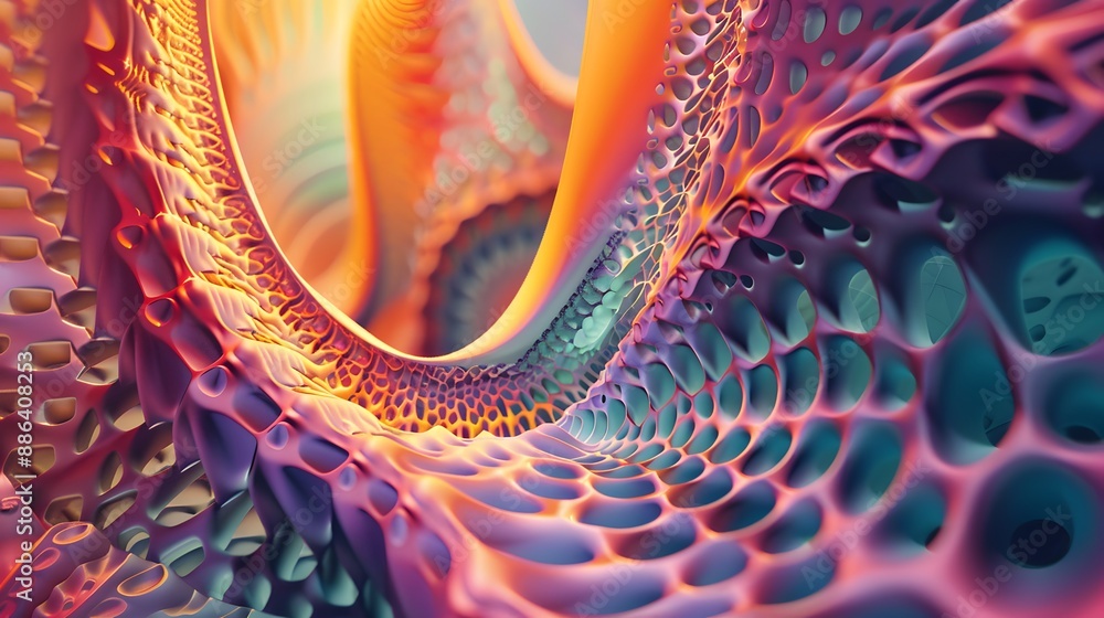 Poster complex fractal patterns with vibrant hues, offering a futuristic and captivating visual.