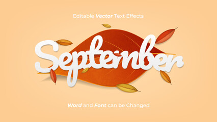 Editable September vector text effect with autumn leaves