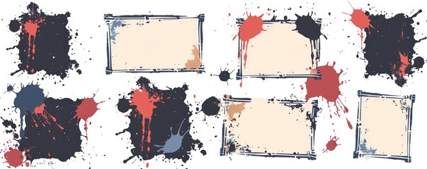 Set of grunge frame elements with ink splatters, perfect for artistic designs.