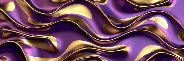 Obraz premium Wavy Golden and Purple Metallic 3D Background.