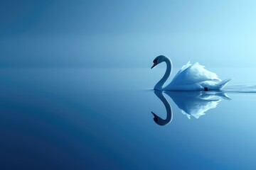 Naklejka premium Elegant Swan Floating with Ripples