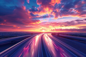 Obraz premium High-Tech Highway at Dusk: Connectivity in Motion