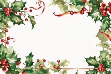Christmas Frame with Holly Leaves and Berries Illustration