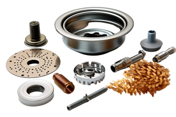 A Gleaming Collection of Kitchen Sink Strainers, Ready To Tackle Any Mess on a White or Clear Surface PNG Transparent Background