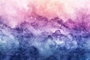 Fototapeta premium Watercolor painting featuring a blend of blue, purple, and pink tones in the sky, Dreamy watercolor washes blending together