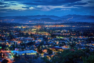 Fototapeta premium City Of Riverside. Twilight View from Mount Rubidoux Park with Beautiful Architecture and Colourful Clouds