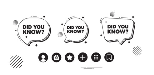 Did you know tag. Speech bubble offer icons. Special offer question sign. Interesting facts symbol. Did you know chat text box. Social media icons. Speech bubble text balloon. Vector