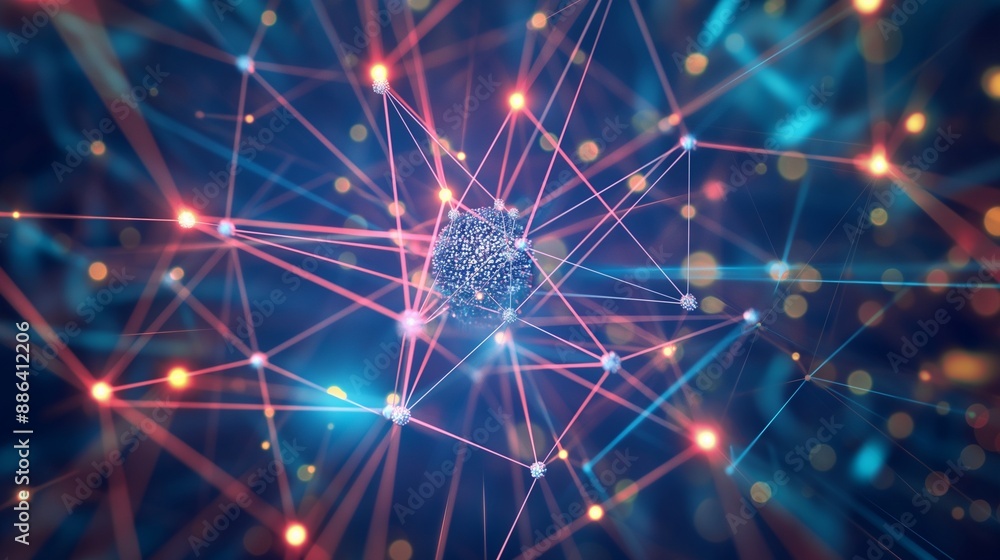 Aufkleber an abstract illustration of a network hub with multiple connections radiating out, representing the 