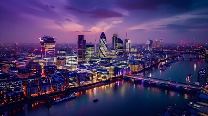 Fototapeta premium The City of London and the river Thames at night, London cityscape, UK 