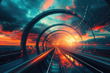 Dynamic Connections: Futuristic Highway at Sunset