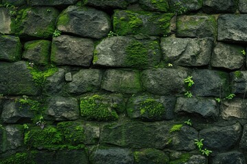 Time-Worn Stone Wall Embraced by Verdant Moss