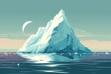 Frozen block of iceberg, cartoon arctic landscape. Winter scene with hills and melting ice
