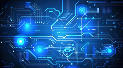 Futuristic blue circuit board with glowing connections