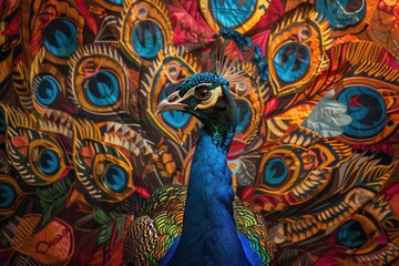 Majestic Indian Peacock in Vibrant Sarees Displaying Colorful Feathers | Exotic Bird with Intricate Plumage Patterns