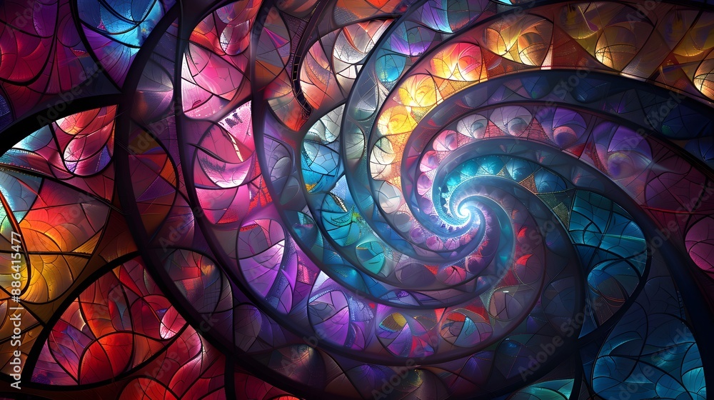 Poster complex fractal patterns with vibrant hues, offering a futuristic and captivating visual.