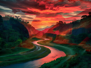 Fototapeta premium sunset over the river streaming background 