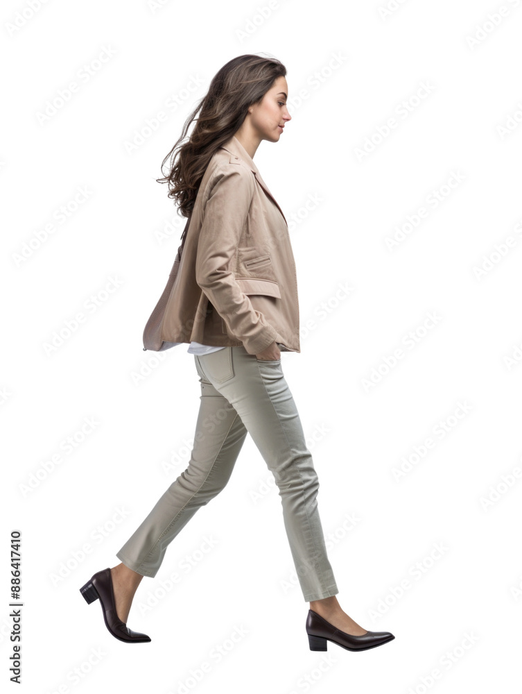 Wall mural a woman walking in transparent background