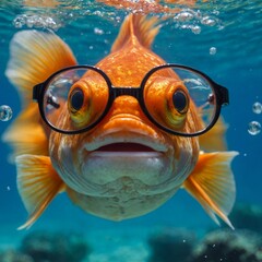 メガネをかけた金魚