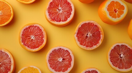Fresh Citrus Slices on Yellow Background