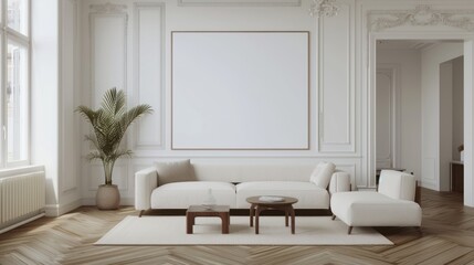 Obraz premium Elegant white living room with modern furniture design.