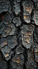 Close-up photograph of oak tree bark, 32k resolution, intricate details. 