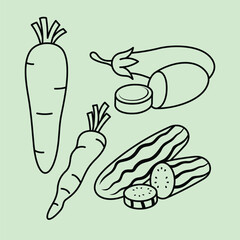 Cartoon Vegetable Vector Design. Vegetables food cute art outline