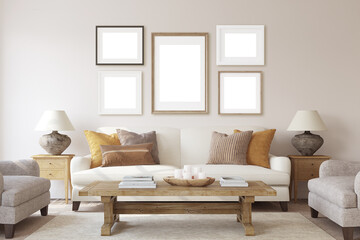 Beautiful living-room interior. 3d render.