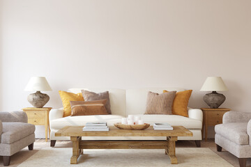 Beautiful living-room interior. 3d render.