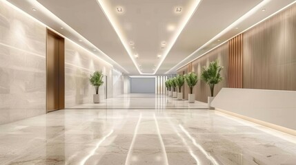 Obraz premium Modern luxury bright hallway with plants and lights.