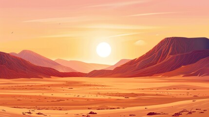 illustration of the desert with a sunset