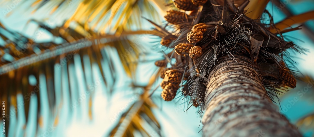 Poster Detailed image focusing on the core of a palm tree capturing a close up view with a copy space image