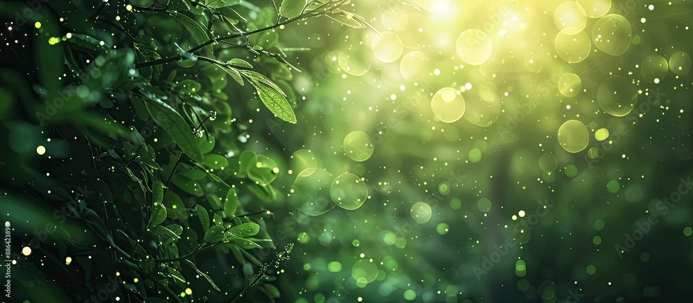 Poster green light in forest with blurred and bokeh effect ideal for copy space image