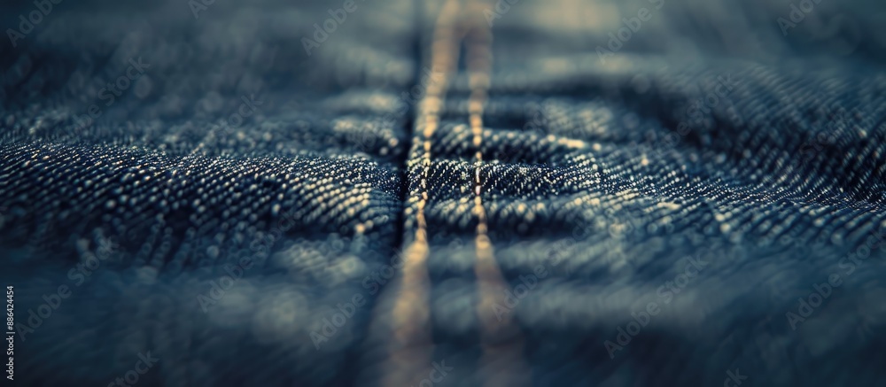 Aufkleber Detailed close up of denim texture with selective focus on a single point enhancing the soft blurred background ideal for use as a copy space image