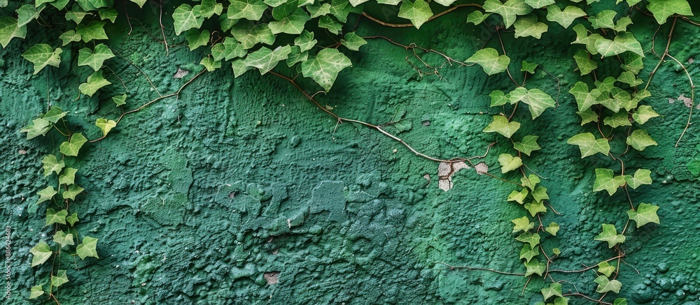 Poster close up photo of a textured green wall with copy space image